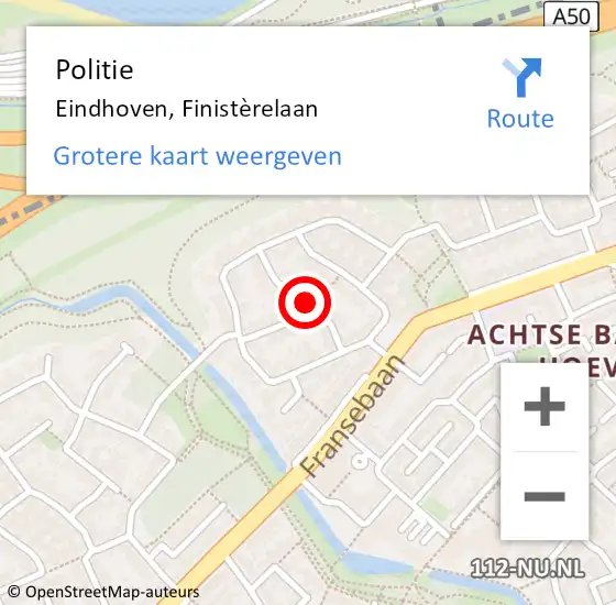 Locatie op kaart van de 112 melding: Politie Eindhoven, Finistèrelaan op 27 november 2021 16:47