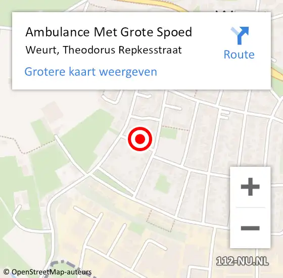 Locatie op kaart van de 112 melding: Ambulance Met Grote Spoed Naar Weurt, Theodorus Repkesstraat op 27 november 2021 16:54