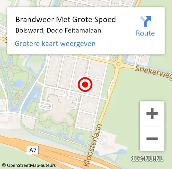 Locatie op kaart van de 112 melding: Brandweer Met Grote Spoed Naar Bolsward, Dodo Feitamalaan op 27 november 2021 17:06