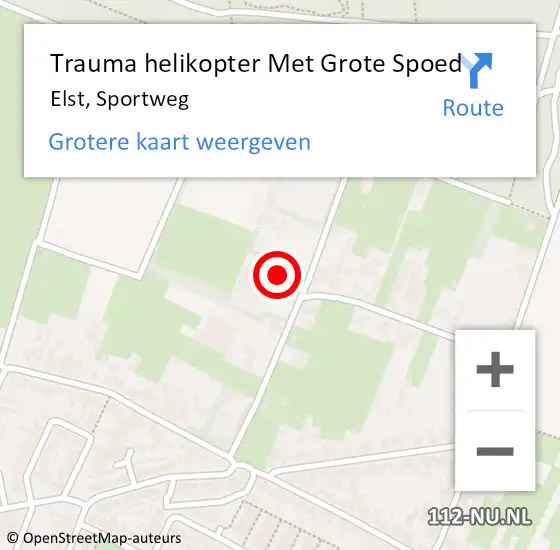 Locatie op kaart van de 112 melding: Trauma helikopter Met Grote Spoed Naar Elst, Sportweg op 27 november 2021 17:22