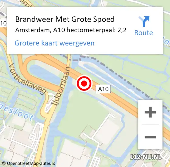 Locatie op kaart van de 112 melding: Brandweer Met Grote Spoed Naar Amsterdam, A10 hectometerpaal: 2,2 op 27 november 2021 17:25