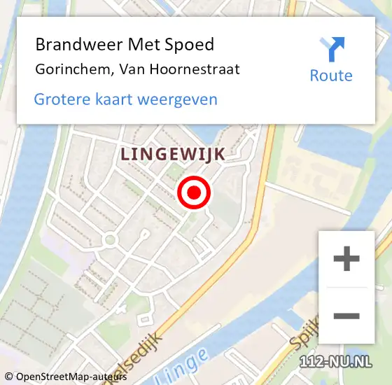 Locatie op kaart van de 112 melding: Brandweer Met Spoed Naar Gorinchem, Van Hoornestraat op 27 november 2021 17:54