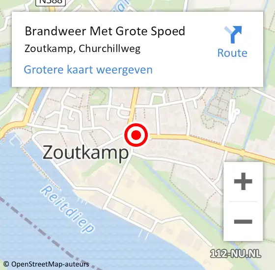 Locatie op kaart van de 112 melding: Brandweer Met Grote Spoed Naar Zoutkamp, Churchillweg op 27 november 2021 18:03