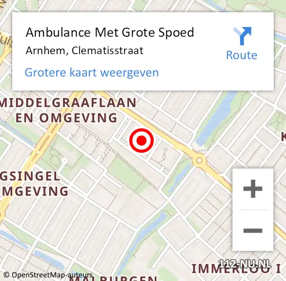 Locatie op kaart van de 112 melding: Ambulance Met Grote Spoed Naar Arnhem, Clematisstraat op 27 november 2021 18:07