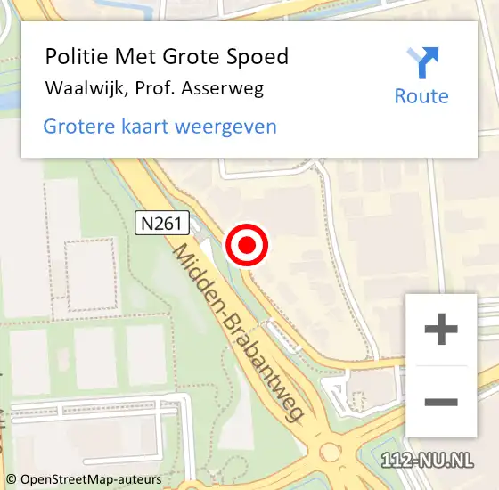 Locatie op kaart van de 112 melding: Politie Met Grote Spoed Naar Waalwijk, Prof. Asserweg op 27 november 2021 18:21