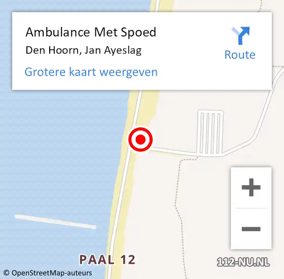 Locatie op kaart van de 112 melding: Ambulance Met Spoed Naar Den Hoorn, Jan Ayeslag op 27 november 2021 20:17