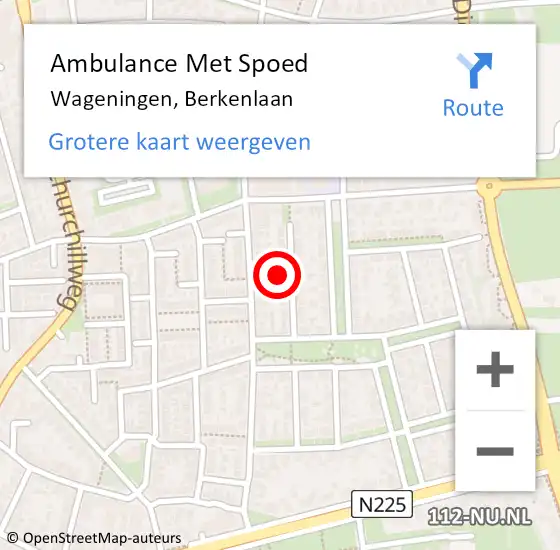 Locatie op kaart van de 112 melding: Ambulance Met Spoed Naar Wageningen, Berkenlaan op 27 november 2021 20:38