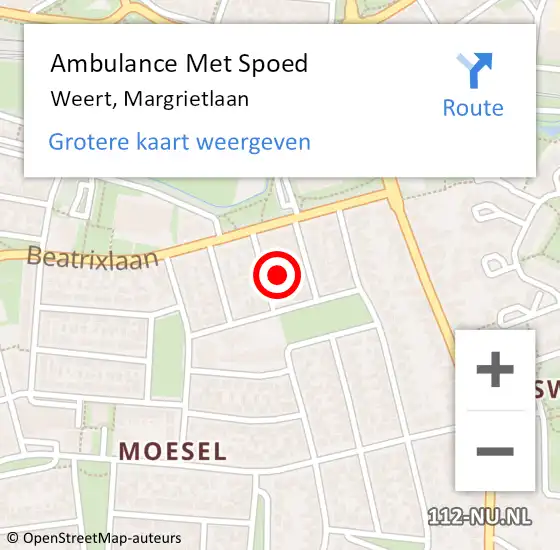 Locatie op kaart van de 112 melding: Ambulance Met Spoed Naar Weert, Margrietlaan op 27 november 2021 20:49