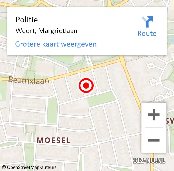 Locatie op kaart van de 112 melding: Politie Weert, Margrietlaan op 27 november 2021 20:50