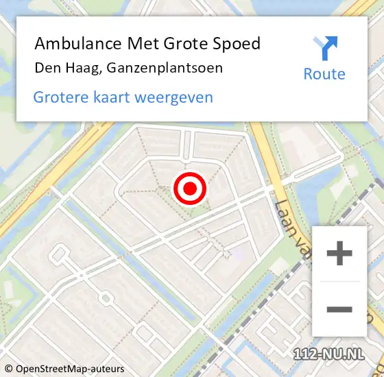 Locatie op kaart van de 112 melding: Ambulance Met Grote Spoed Naar Den Haag, Ganzenplantsoen op 27 november 2021 21:04