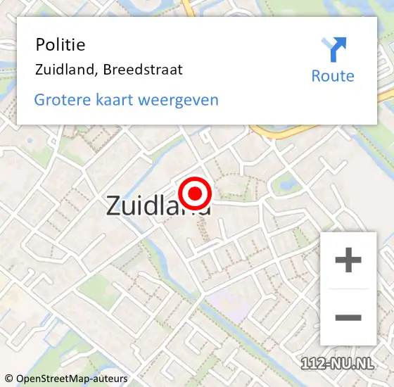 Locatie op kaart van de 112 melding: Politie Zuidland, Breedstraat op 27 november 2021 21:11