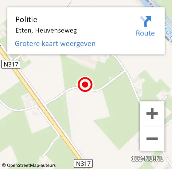 Locatie op kaart van de 112 melding: Politie Etten, Heuvenseweg op 27 november 2021 21:28