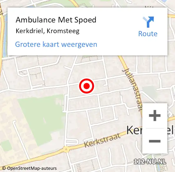 Locatie op kaart van de 112 melding: Ambulance Met Spoed Naar Kerkdriel, Kromsteeg op 27 november 2021 22:18