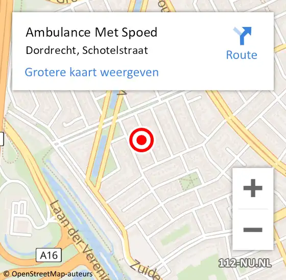 Locatie op kaart van de 112 melding: Ambulance Met Spoed Naar Dordrecht, Schotelstraat op 27 november 2021 22:20