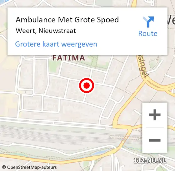 Locatie op kaart van de 112 melding: Ambulance Met Grote Spoed Naar Weert, Nieuwstraat op 27 november 2021 22:26