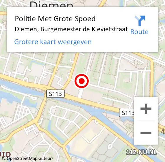 Locatie op kaart van de 112 melding: Politie Met Grote Spoed Naar Diemen, Burgemeester de Kievietstraat op 27 november 2021 23:16