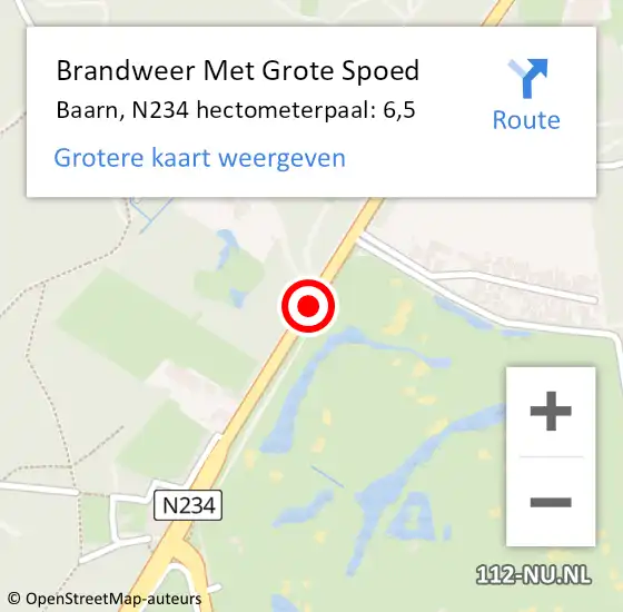 Locatie op kaart van de 112 melding: Brandweer Met Grote Spoed Naar Baarn, N234 hectometerpaal: 6,5 op 28 november 2021 00:26