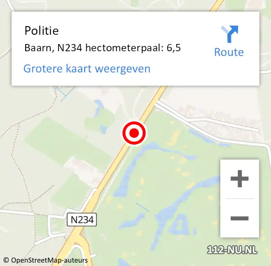 Locatie op kaart van de 112 melding: Politie Baarn, N234 hectometerpaal: 6,5 op 28 november 2021 00:31