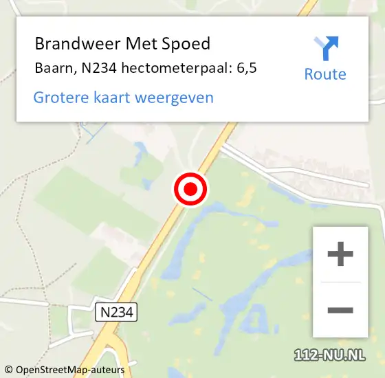 Locatie op kaart van de 112 melding: Brandweer Met Spoed Naar Baarn, N234 hectometerpaal: 6,5 op 28 november 2021 00:33