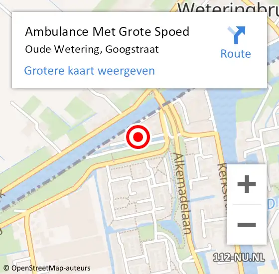 Locatie op kaart van de 112 melding: Ambulance Met Grote Spoed Naar Oude Wetering, Googstraat op 28 november 2021 00:56