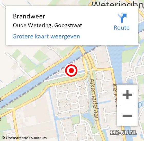 Locatie op kaart van de 112 melding: Brandweer Oude Wetering, Googstraat op 28 november 2021 00:59