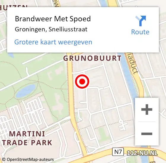 Locatie op kaart van de 112 melding: Brandweer Met Spoed Naar Groningen, Snelliusstraat op 28 november 2021 03:48