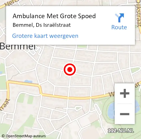 Locatie op kaart van de 112 melding: Ambulance Met Grote Spoed Naar Bemmel, Ds Israëlstraat op 28 november 2021 04:15