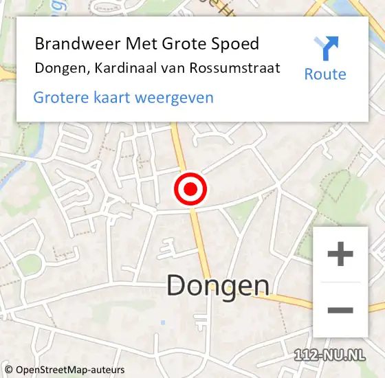 Locatie op kaart van de 112 melding: Brandweer Met Grote Spoed Naar Dongen, Kardinaal van Rossumstraat op 28 november 2021 04:46