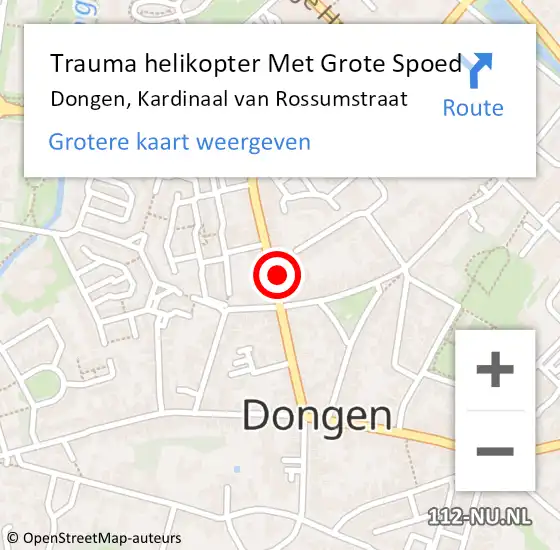 Locatie op kaart van de 112 melding: Trauma helikopter Met Grote Spoed Naar Dongen, Kardinaal van Rossumstraat op 28 november 2021 04:56