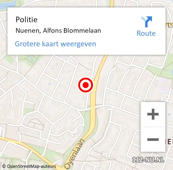 Locatie op kaart van de 112 melding: Politie Nuenen, Alfons Blommelaan op 28 november 2021 05:11