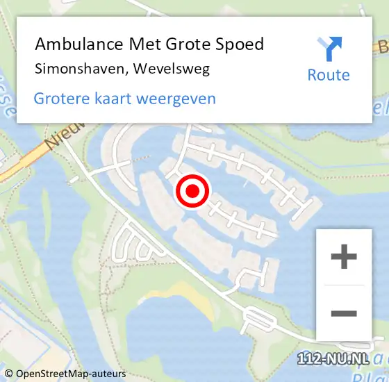 Locatie op kaart van de 112 melding: Ambulance Met Grote Spoed Naar Simonshaven, Wevelsweg op 28 november 2021 06:09