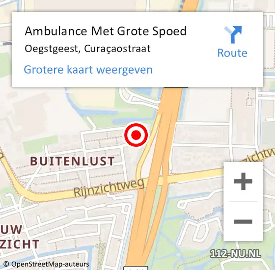 Locatie op kaart van de 112 melding: Ambulance Met Grote Spoed Naar Oegstgeest, Curaçaostraat op 28 november 2021 06:33