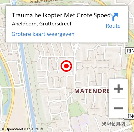 Locatie op kaart van de 112 melding: Trauma helikopter Met Grote Spoed Naar Apeldoorn, Gruttersdreef op 28 november 2021 07:09