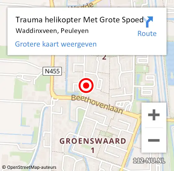 Locatie op kaart van de 112 melding: Trauma helikopter Met Grote Spoed Naar Waddinxveen, Peuleyen op 28 november 2021 09:16