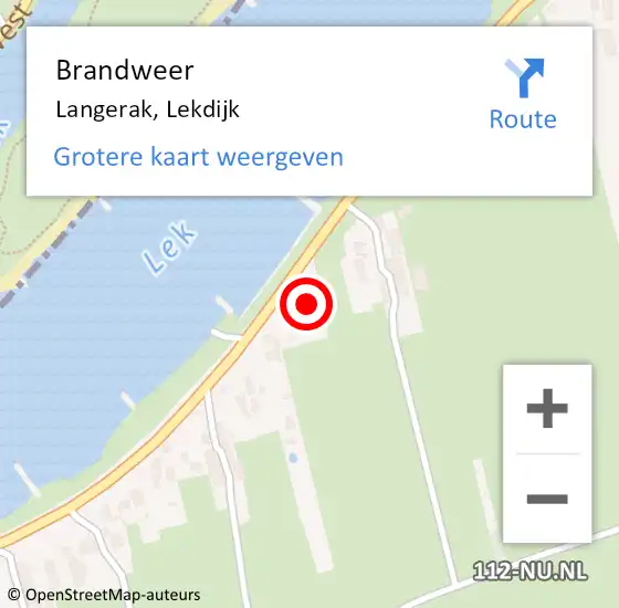 Locatie op kaart van de 112 melding: Brandweer Langerak, Lekdijk op 28 november 2021 09:23