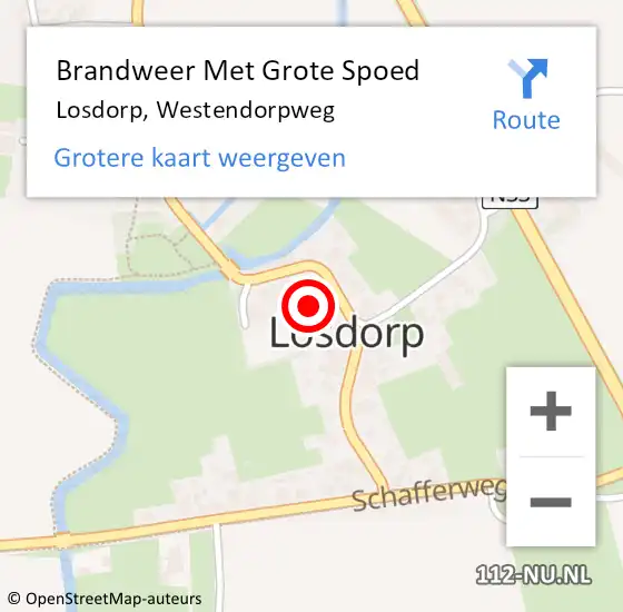 Locatie op kaart van de 112 melding: Brandweer Met Grote Spoed Naar Losdorp, Westendorpweg op 28 november 2021 09:45