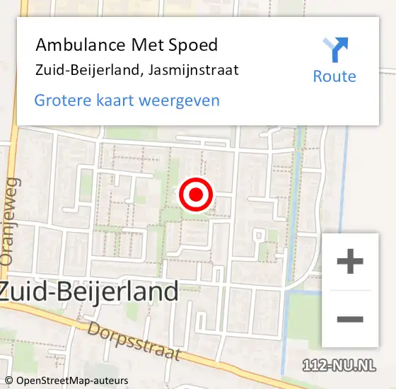 Locatie op kaart van de 112 melding: Ambulance Met Spoed Naar Zuid-Beijerland, Jasmijnstraat op 28 november 2021 09:53