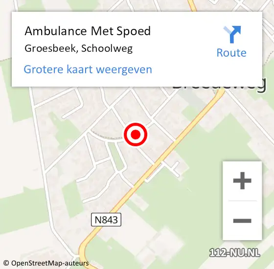 Locatie op kaart van de 112 melding: Ambulance Met Spoed Naar Groesbeek, Schoolweg op 28 november 2021 10:52