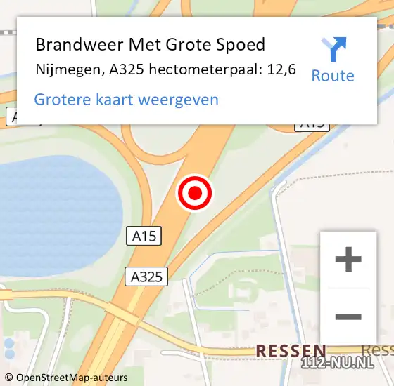 Locatie op kaart van de 112 melding: Brandweer Met Grote Spoed Naar Nijmegen, A325 hectometerpaal: 12,6 op 28 november 2021 11:01