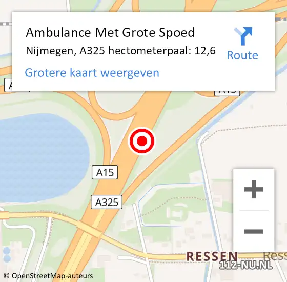 Locatie op kaart van de 112 melding: Ambulance Met Grote Spoed Naar Nijmegen, A325 hectometerpaal: 12,6 op 28 november 2021 11:02