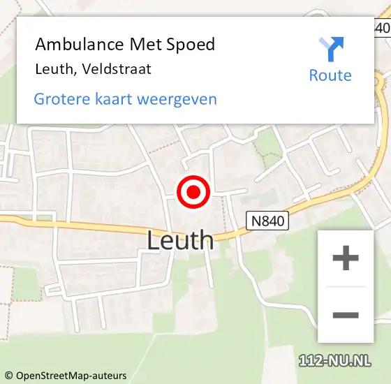 Locatie op kaart van de 112 melding: Ambulance Met Spoed Naar Leuth, Veldstraat op 28 november 2021 11:40