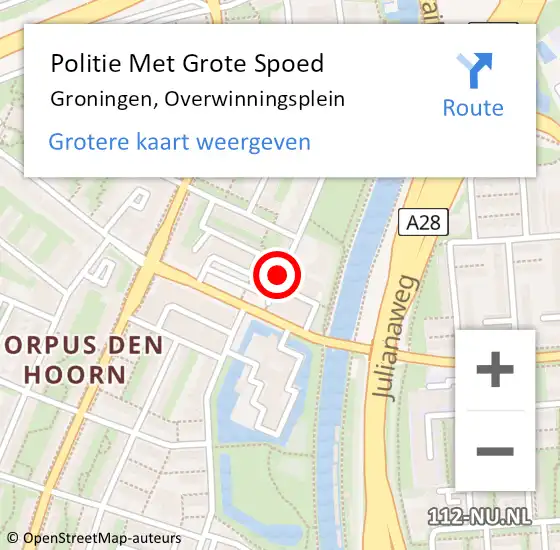 Locatie op kaart van de 112 melding: Politie Met Grote Spoed Naar Groningen, Overwinningsplein op 28 november 2021 11:50