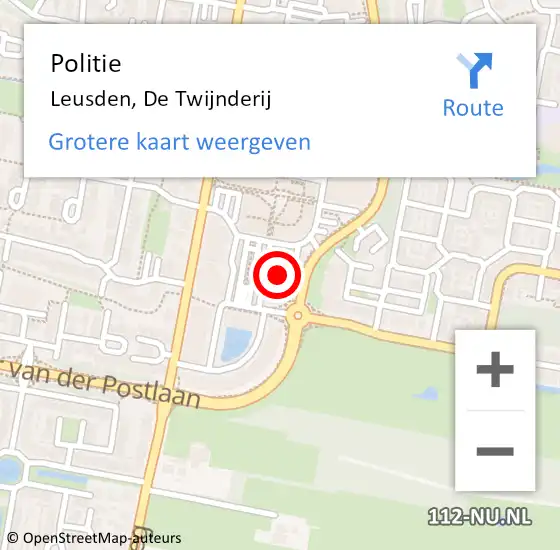 Locatie op kaart van de 112 melding: Politie Leusden, De Twijnderij op 28 november 2021 11:59