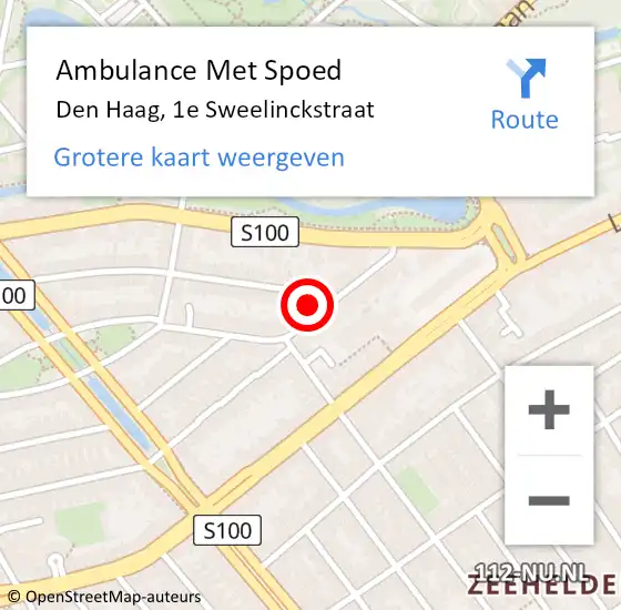 Locatie op kaart van de 112 melding: Ambulance Met Spoed Naar Den Haag, 1e Sweelinckstraat op 28 november 2021 12:13