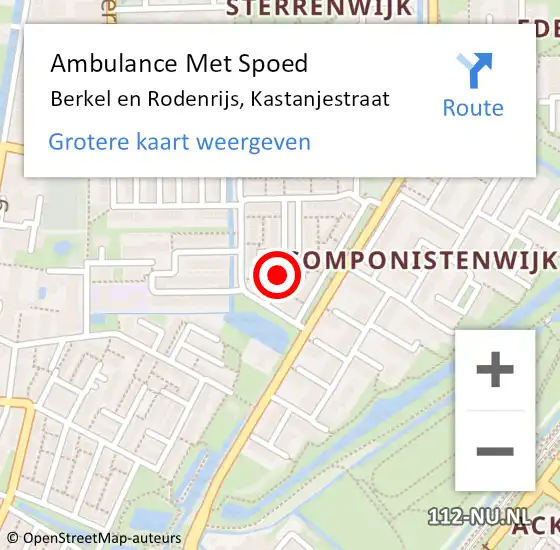 Locatie op kaart van de 112 melding: Ambulance Met Spoed Naar Berkel en Rodenrijs, Kastanjestraat op 28 november 2021 12:14