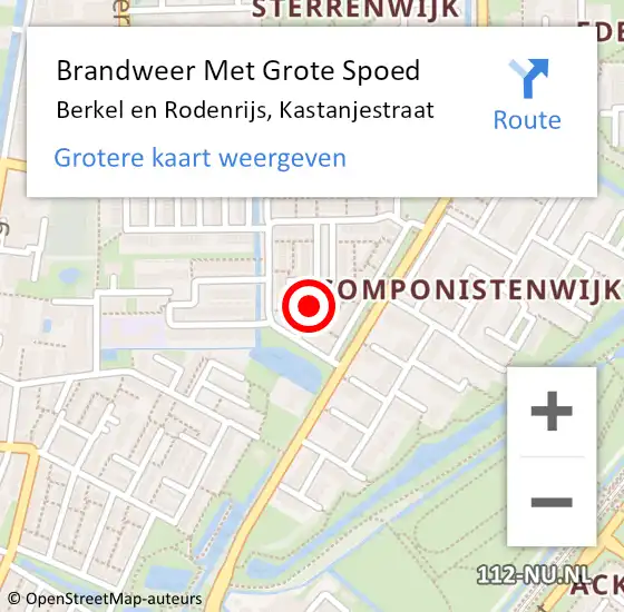 Locatie op kaart van de 112 melding: Brandweer Met Grote Spoed Naar Berkel en Rodenrijs, Kastanjestraat op 28 november 2021 12:15