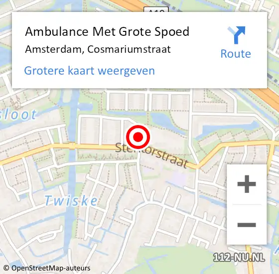 Locatie op kaart van de 112 melding: Ambulance Met Grote Spoed Naar Amsterdam, Cosmariumstraat op 28 november 2021 12:31