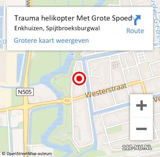 Locatie op kaart van de 112 melding: Trauma helikopter Met Grote Spoed Naar Enkhuizen, Spijtbroeksburgwal op 28 november 2021 12:52