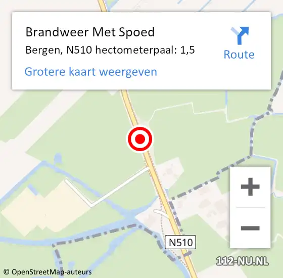 Locatie op kaart van de 112 melding: Brandweer Met Spoed Naar Bergen, N510 hectometerpaal: 1,5 op 28 november 2021 12:56