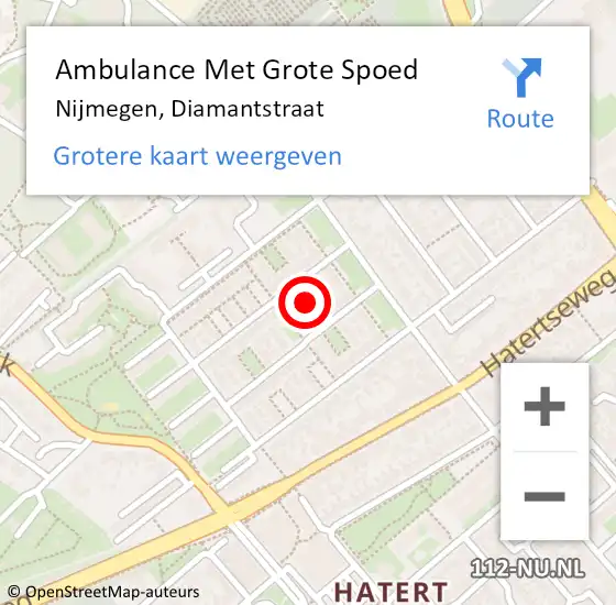 Locatie op kaart van de 112 melding: Ambulance Met Grote Spoed Naar Nijmegen, Diamantstraat op 28 november 2021 13:11